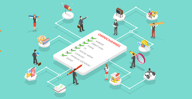 3D Isometric Flat Vector Conceptual Illustration of Omnichannel.